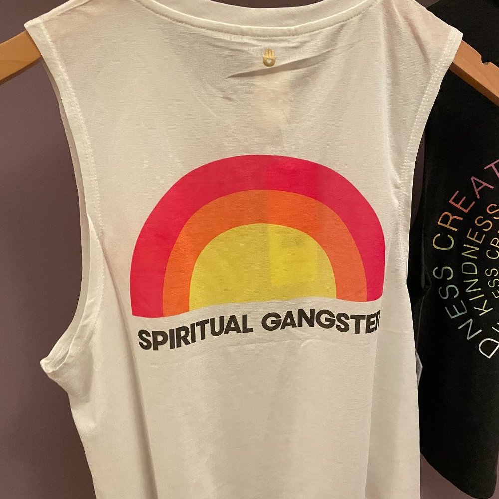 Spiritual Gangster - White tank with rainbow